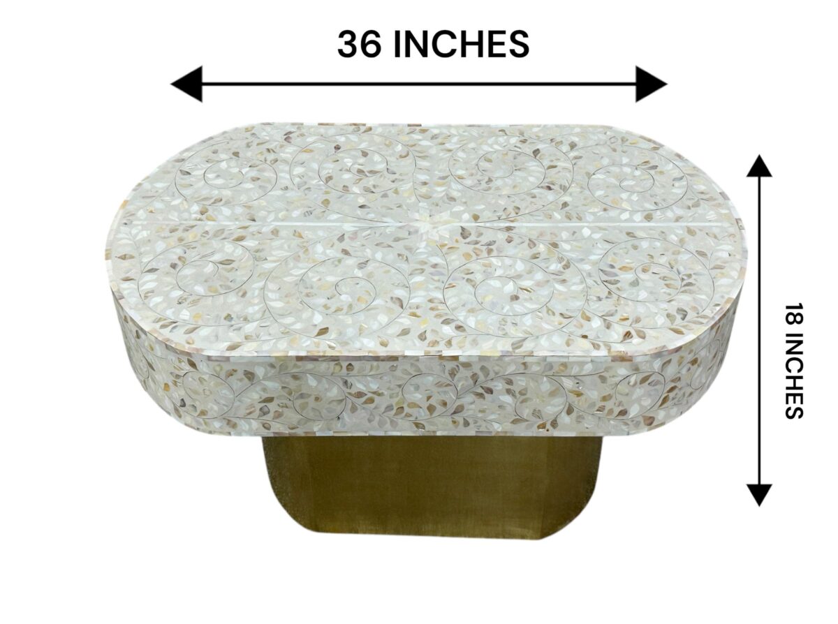 Handmade Mother of Pearl Inlay Oval Table - Image 2