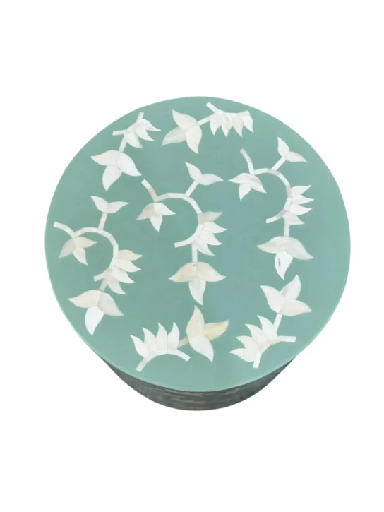 Handmade Round Floral End Table – Handmade Inlay Accent Table