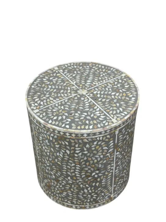 Handmade Mother of Pearl Round Floral End Table Handmade Inlay Side Table