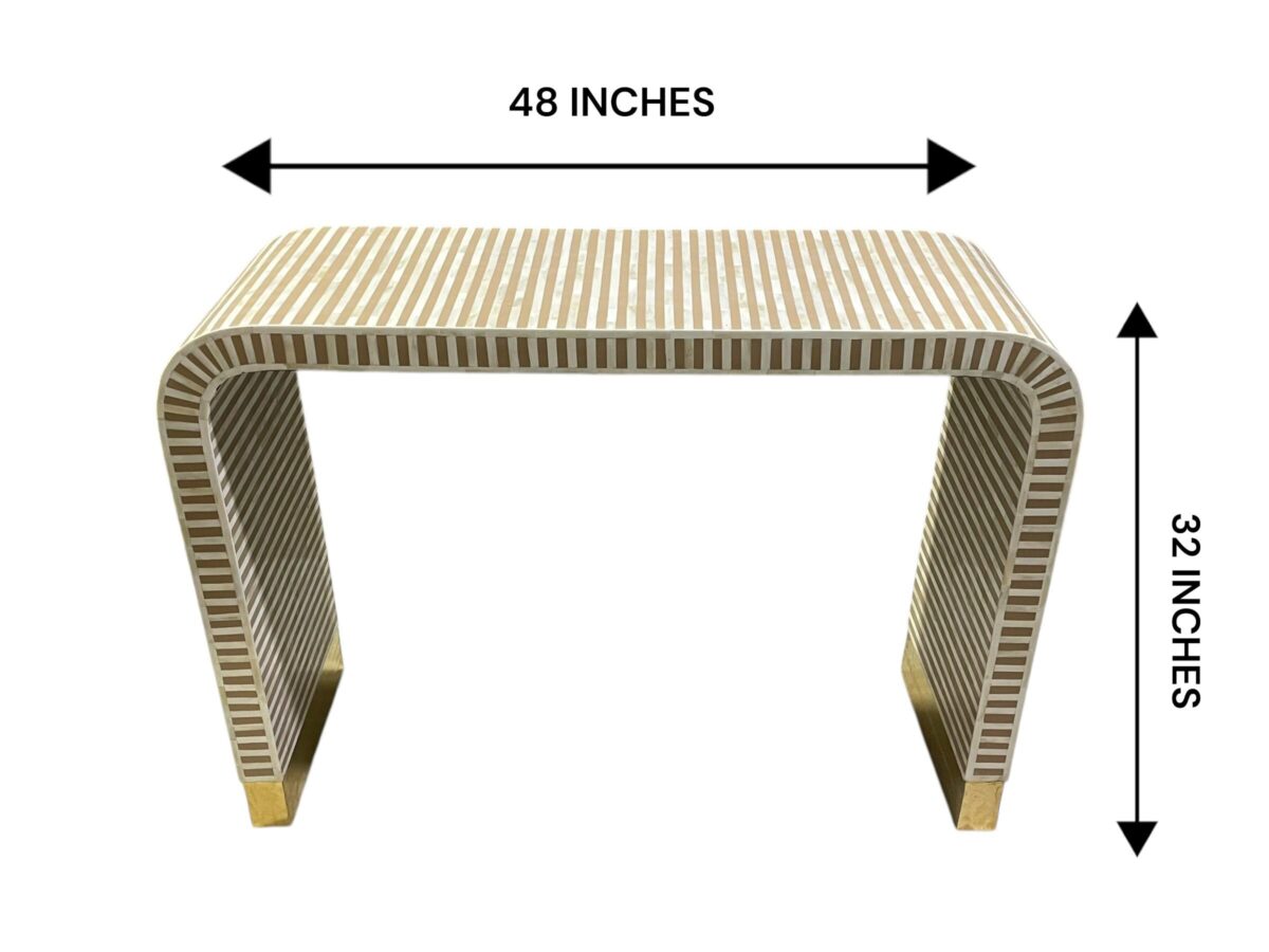 HandMade Boho Bone Inlay Table – Handcrafted Coffee Table with Stripes Inlay - Image 3