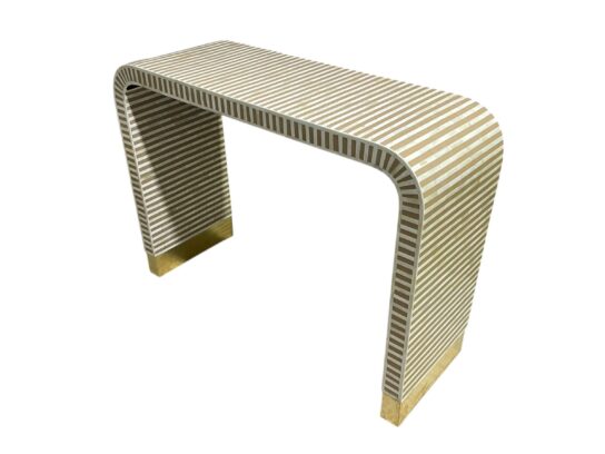 HandMade Boho Bone Inlay Table – Handcrafted Coffee Table with Stripes Inlay