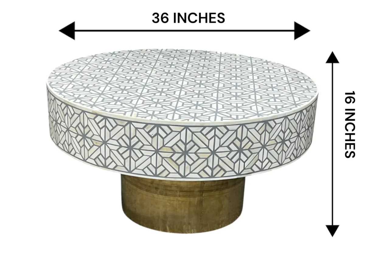HandMade Bone Inlay Center Table – Floral Pattern - Image 2