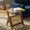 1 Handmade Cane Side Table with Glass Top | Boho Accent Table.