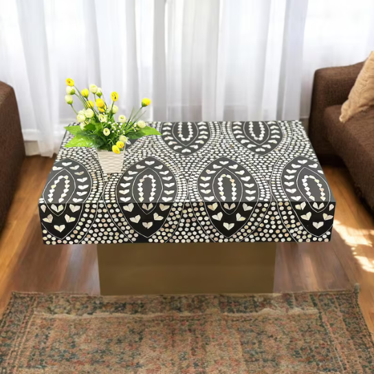 Handmade Bone Inlay Coffee Table: Floral Vine Design, Indian Furniture