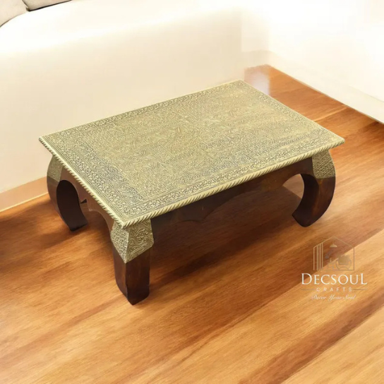 Handcrafted Brass Embossed Wooden Chowki – Traditional Decorative Platform-Bajot-Pooja-home decor-gift-spritual-