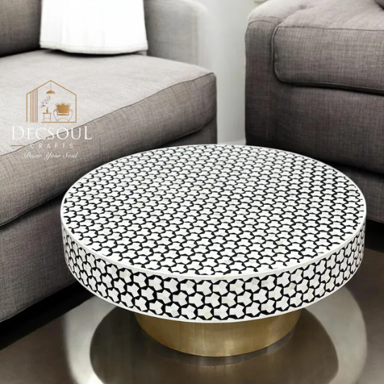 Bone Inlay Coffee Table: Black Khaab Design, Handmade Indian Decor
