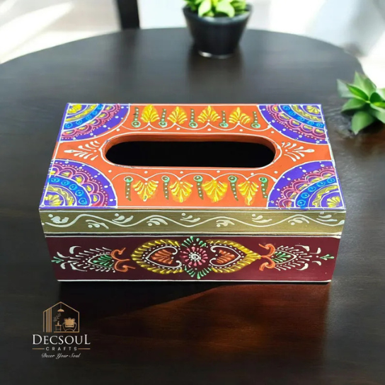 Hand Painted Floral Wood Tissue Box Cover: Cottagecore Decor