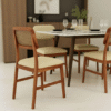 Mid-Century Modern Dining Chair | Cane Backrest, Upholstered Seat