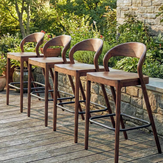 Handmade Modern Walnut Finish Wooden Bar Stool with Backrest Mid-Century Dining Stool