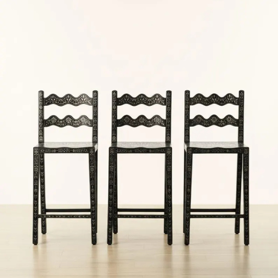 Floral Bone Inlay Bar Stool | Handmade Tarang Boho Counter Seating