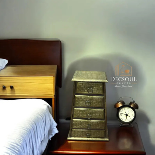 Embossed Brass Wooden Chest | 5-Drawer Jewelry Organizer