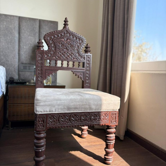 Hand Carved Wood Maharaja Chair | Antique Indian Accent Seating