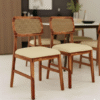Mid-Century Modern Dining Chair | Cane Backrest, Upholstered Seat