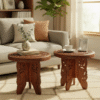 Handcrafted Wood Carved Side Tables | Boho Indian Decor, Set of 2