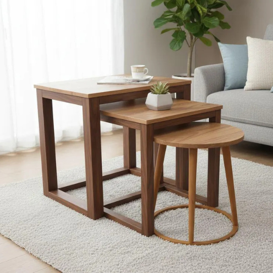 Solid Wood Nesting Tables: Modern Scandinavian Coffee Tables, Set of 3