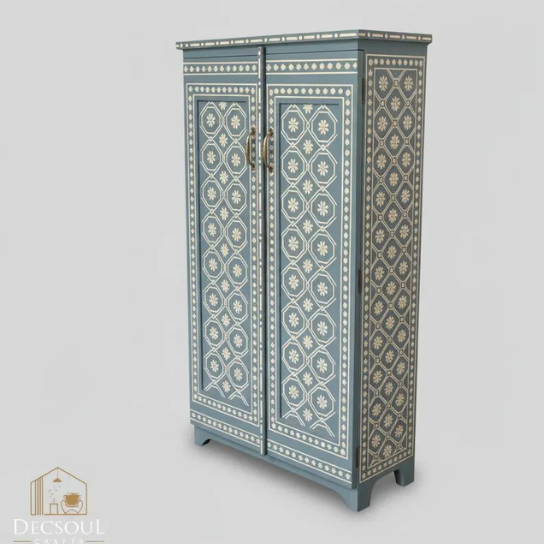 Bone Inlay Closet Armoire – Antique, Vintage, Handcrafted Wardrobe Furniture,Home Decor