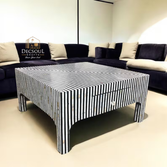 Bone Inlay Coffee Table: Black and White Stripe, Modern Luxury
