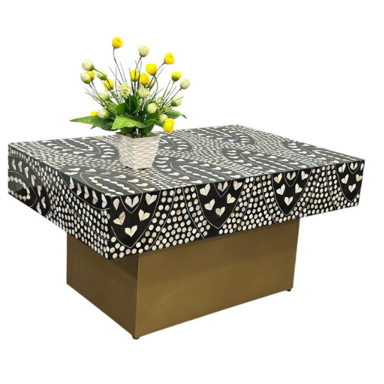 Handmade Bone Inlay Coffee Table: Floral Vine Design, Indian Furniture