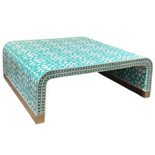 Turquoise Bone Inlay Coffee Table: Handmade Geometric Accent Table