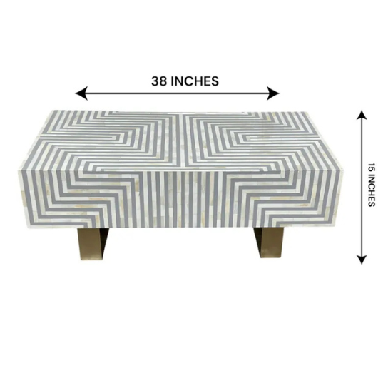 Gray Bone Inlay Coffee Table | Modern Geometric Handmade Furniture
