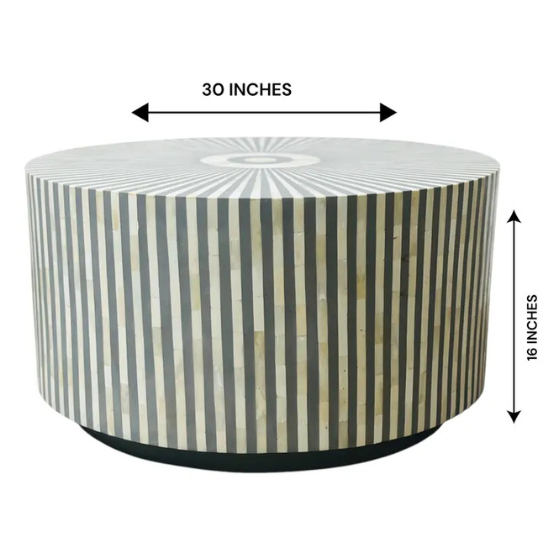 Handmade Grey Sunburst Bone Inlay Coffee Table: Boho Indian Decor