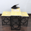 Handmade Bone Inlay Study Table with Stools: Yellow Floral Design