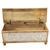 Hand-Carved Mango Wood Chest – Floral Indian Blanket Box | Boho Storage Trunk