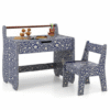Handmade Blue Floral Bone Inlay Kids Desk and Chair Set-Kids Christmas Gift