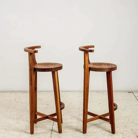 2 Handmade Solid Wood Bar Stool | Minimalist Counter Stool with Backrest