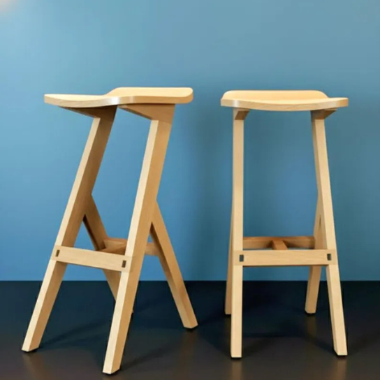 Handmade Solid Wood Bar Stool | Minimalist Scandinavian Counter Chair