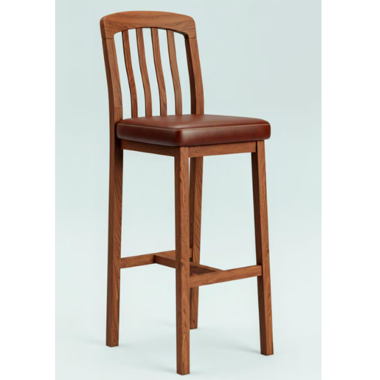 Handmade Mango Wood Bar Stool | Brown Leather Seat, Rustic Farmhouse