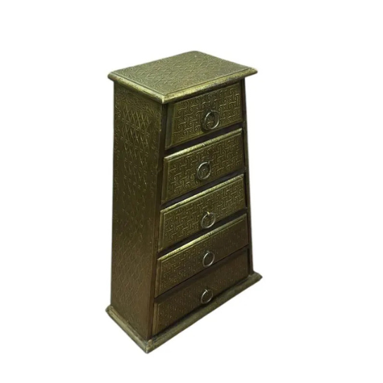 Embossed Brass Wooden Chest | 5-Drawer Jewelry Organizer