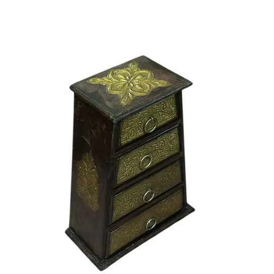 Handmade Brass Embossed Wooden Jewelry Gift Box | Indian Storage Organizer