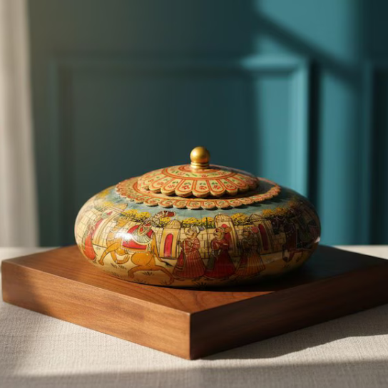 Hand-Painted Wooden Jewelry Box: Rajasthani Trinket Keepsake Chest-Christmas Gift