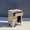 Handmade Bone Inlay Nightstand: Hexagon Geometric, Boho Side Table