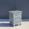 Navy Blue Bone Inlay Nightstand | Coastal Accent Chest | 3-Drawer Bedside Table | Bohemian Storage Cabinet