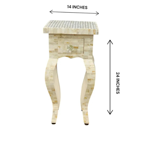 Bone Inlay Bedside Table: Handmade Nightstand with Mother of Pearl
