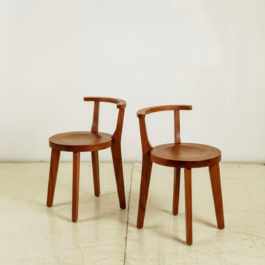 Handmade Solid Wood Accent Chair | Minimalist Round Seat