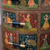 Hand-Painted Rajasthani Round Wooden Chest | Indian Art Furniture | Ethnic Storage Cabinet | Traditional Beside