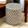 2 Bone Inlay Drum Side Table: Handmade Black & White Geometric Accent Table