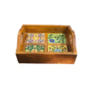 Handcrafted Mango Wood Serving Tray: Floral Ceramic Tiles, Indian Art