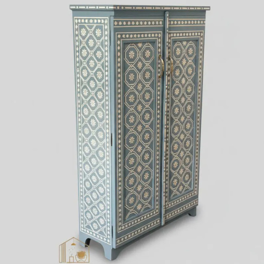 Bone Inlay Closet Armoire – Antique, Vintage, Handcrafted Wardrobe Furniture,Home Decor