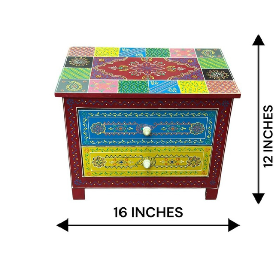 Hand-Painted Mango Wood Chest: Colorful Indian Nightstand