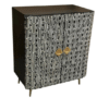 Handmade Bone Inlay Cabinet: Geometric Black and White Sideboard with Brass Handles