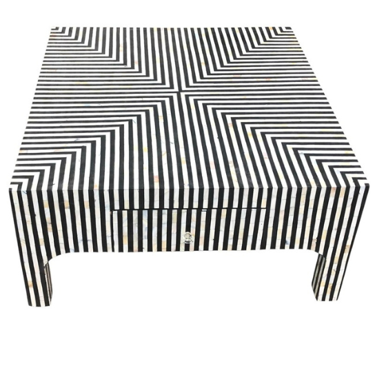 Bone Inlay Coffee Table: Black and White Stripe, Modern Luxury