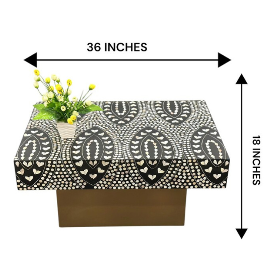 Handmade Bone Inlay Coffee Table: Floral Vine Design, Indian Furniture