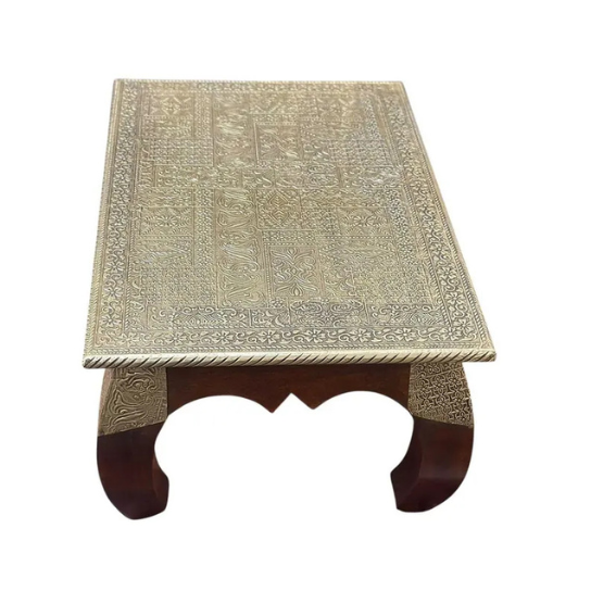 Handcrafted Brass Embossed Wooden Chowki – Traditional Decorative Platform-Bajot-Pooja-home decor-gift-spritual-