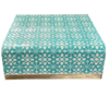 Turquoise Bone Inlay Coffee Table: Handmade Geometric Accent Table