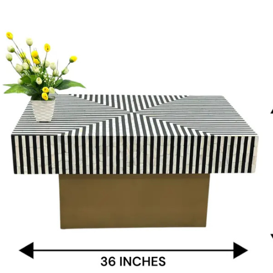 Floral Vine Bone Inlay Coffee Table: Boho Blue Furniture