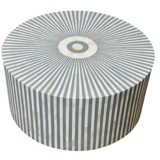 Handmade Grey Sunburst Bone Inlay Coffee Table: Boho Indian Decor